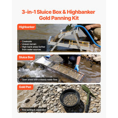 VEVOR Highbanker Gold Panning Kit, 50" 3-in-1 Folding High Banker Gold Sluice Box, 26 PCS Portable Mining Equipment