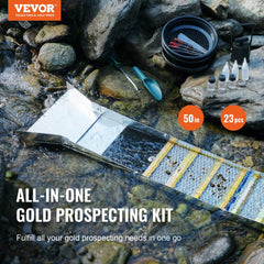 VEVOR Folding Sluice Box Gold Panning Kit, 50 Inch 23pc Gold Prospecting Equipment Kit with Gold Pan, Classifier