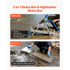 VEVOR High Banker Gold Sluice, 50" 2-in-1 Folding Highbanker Sluice Box, Aluminum Alloy, Portable Mining Equipment with