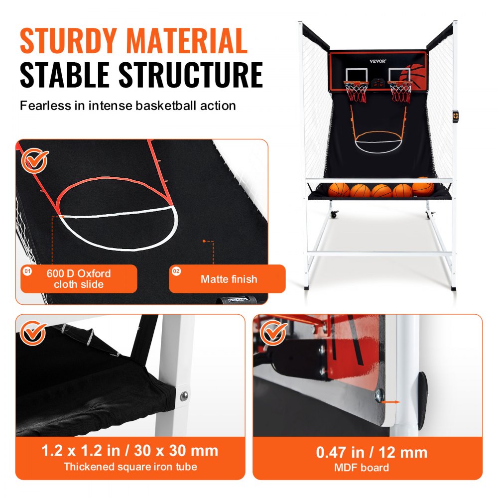 VEVOR Arcade Cage Basketball Game, 2 Player Indoor Basketball Game, Home Dual Shot Sport with 5 Balls, 8 Game Modes