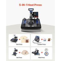 VEVOR Heat Press, 15x15in Swing Away 5 in 1 Heat Press Machine, Digital Control Multifunctional Device, Quick Heating