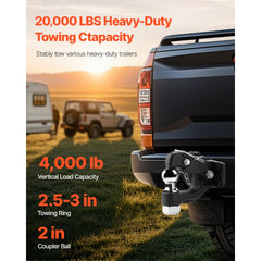 VEVOR Pintle Hook, 20000 lbs Towing Capacity, Trailer Hitches Receiver Hook Combination 2-inch Hitch Ball, Fits for 2.5