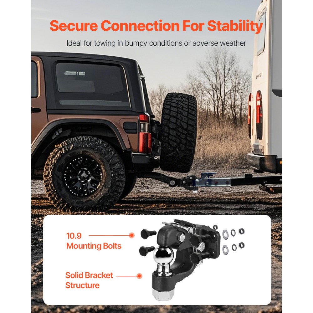 VEVOR Pintle Hook, 20000 lbs Towing Capacity, Trailer Hitches Receiver Hook Combination 2-inch Hitch Ball, Fits for 2.5
