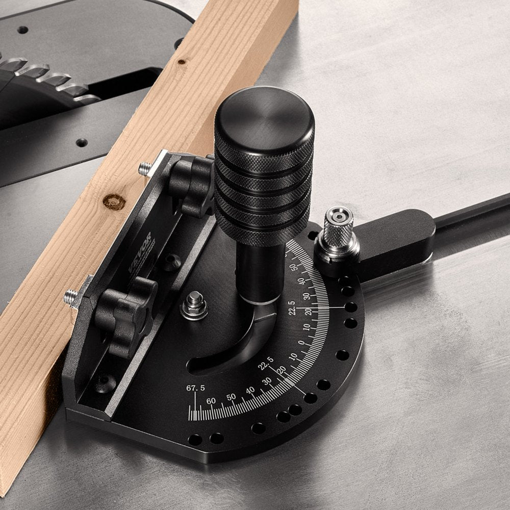 VEVOR Accurate Miter Gauge, Fits Slots 3/4'' x 3/8'', Crafted from Aluminum Alloy, Features 15 Adjustable Angle Stops
