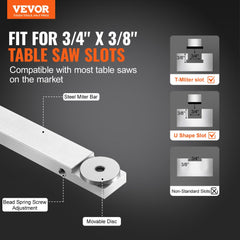 VEVOR Precision Miter Gauge, Standard Slot 3/4'' x 3/8'', Aluminum Alloy Table Saw Miter Gauge with 19-35 in Grating 15