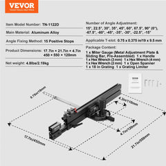 VEVOR Precision Miter Gauge, Standard Slot 3/4'' x 3/8'', Aluminum Alloy Table Saw Miter Gauge with 19-35 in Grating 15