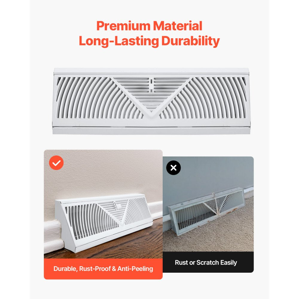 VEVOR 15-Inch Floor Registers, 10-Pack Baseboard Registers, HVAC Heavy-Duty Walkable Iron Floor Vents, Rustproof