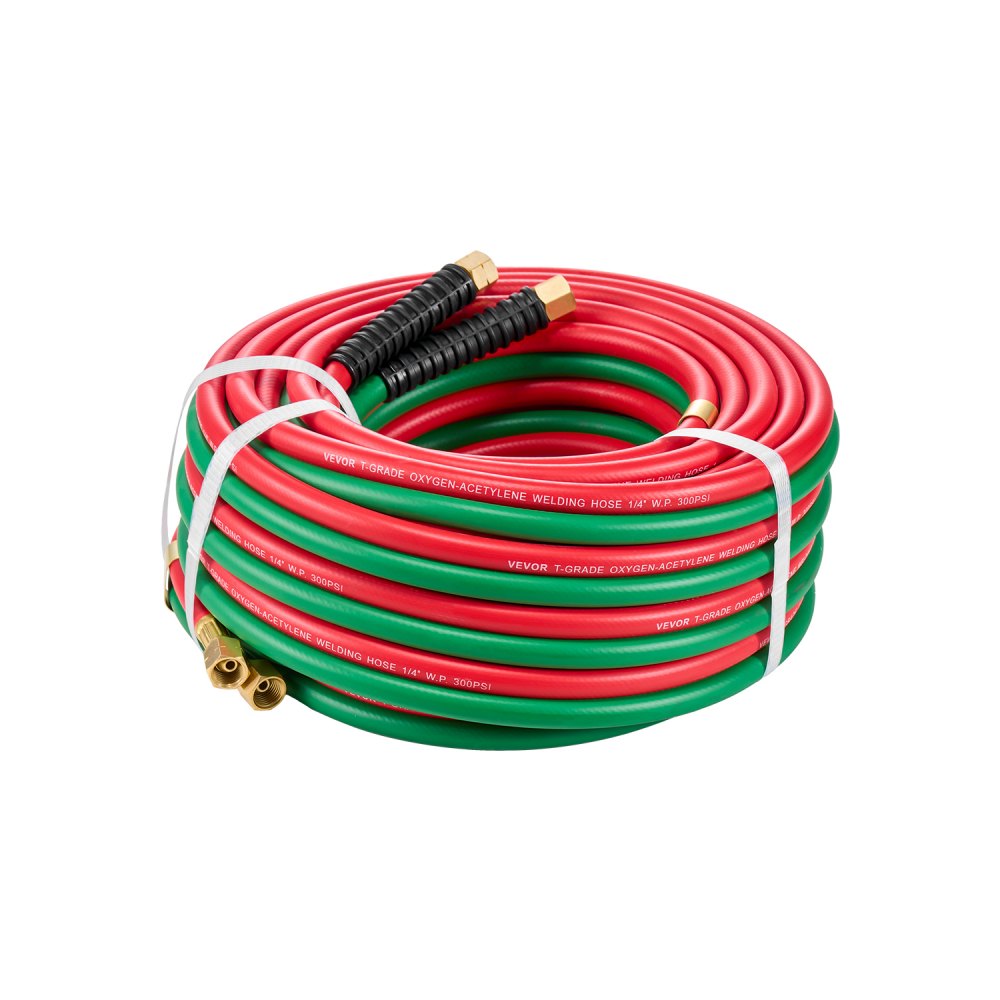 VEVOR Oxygen Acetylene Hose, 1/4-Inch x 50FT Oxy Acetylene Hose with 9/16"-18 B Fitting, 300PSI T Grade Welding Cutting