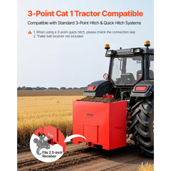 VEVOR Ballast Box, 3-Point Category 1 Tractor Ballast of 800 lbs Capacity, with Standard 2 Inch Hitch Receiver