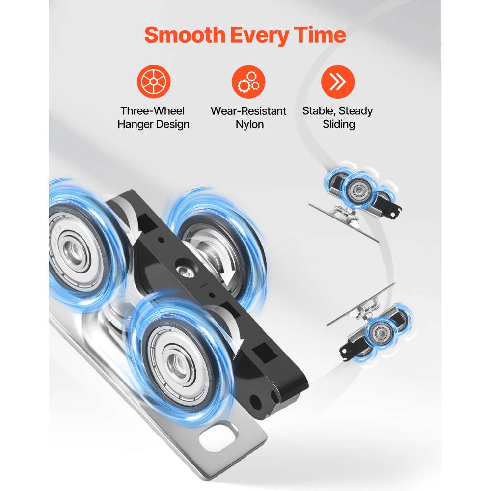 VEVOR Bypass Sliding Door Hardware Kit, 4 ft Aluminum Alloy Dual-Track Bypass Door Hardware, Smooth and Quiet Sliding