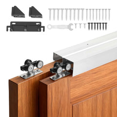VEVOR Bypass Sliding Door Hardware Kit, 4 ft Aluminum Alloy Dual-Track Bypass Door Hardware, Smooth and Quiet Sliding