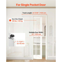 VEVOR Sliding Pocket Door Hardware Track Kit, 44.69" Pocket Door Track Kit with Soft Close Mechanism for Smooth and