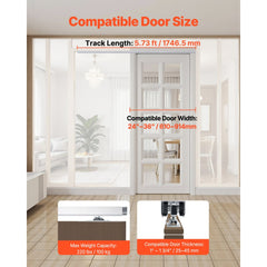VEVOR Sliding Pocket Door Hardware Track Kit, 5.73 ft Heavy Duty Pocket Door Hardware Kit, Commercial Grade Pocket Door