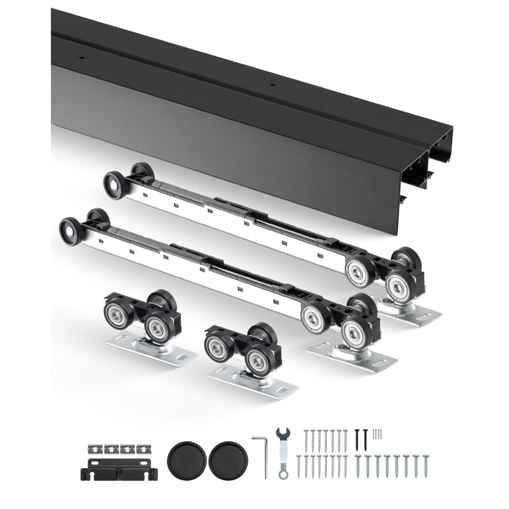 VEVOR Bypass Door Hardware, 8ft Heavy Duty Bypass Sliding Door Hardware Kit, Aluminum Alloy Sliding Closet Door