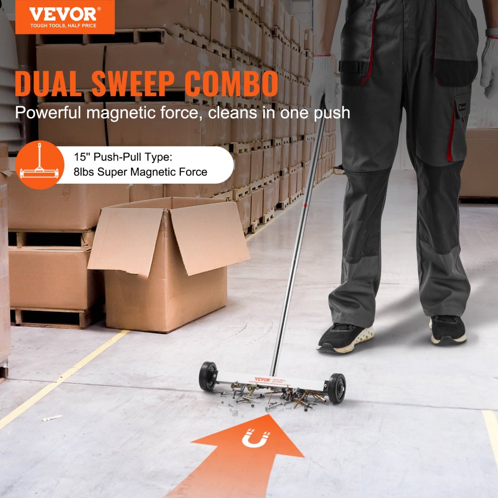 VEVOR Magnetic Sweeper with Wheels, 15inch Mini Magnetic Sweeper, 8 lbs Capacity, Adjustable Handle, Lightweight