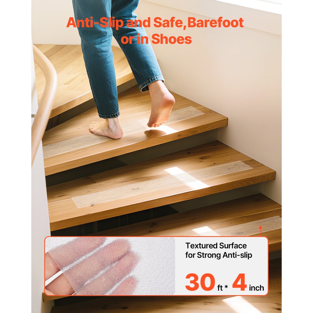 VEVOR Anti-Slip Tape, 30 FT x 4 inch Transparent Non-Slip Grip Tape for Indoor & Outdoor Use, Ultra-Clear Non Skid