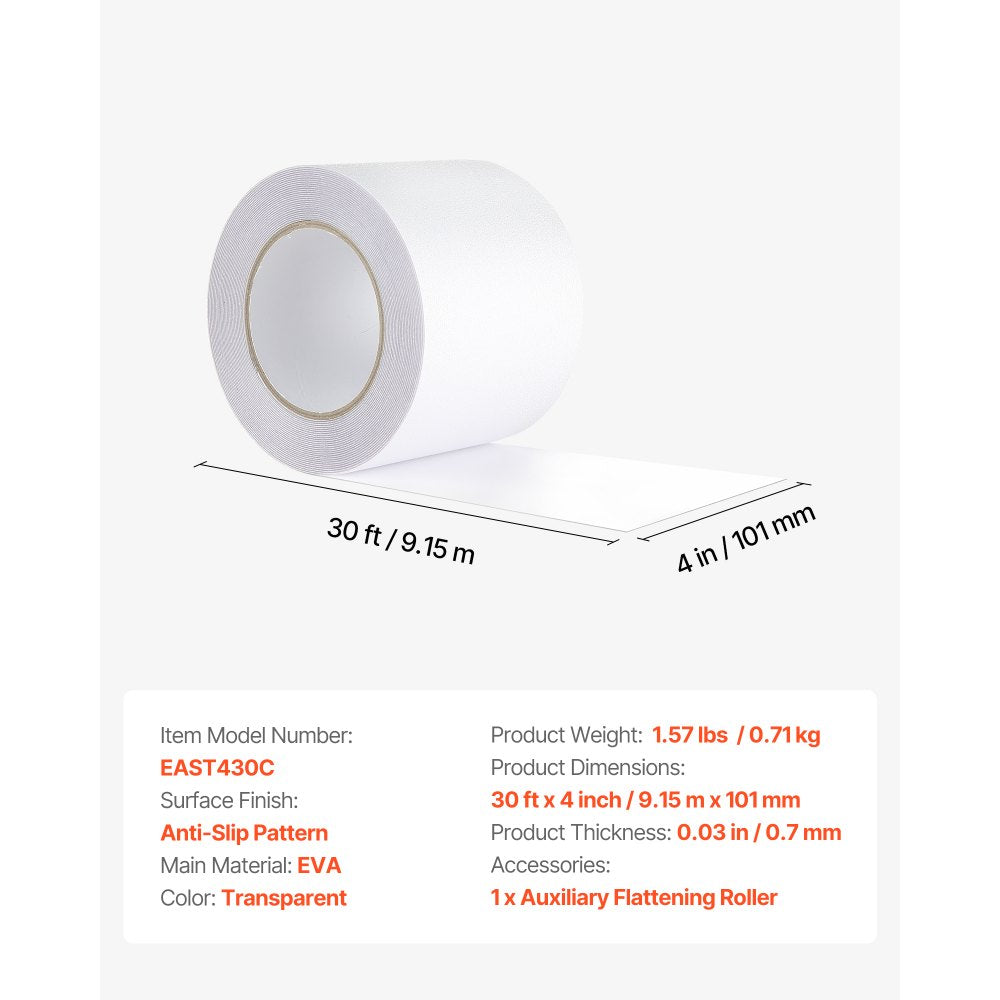 VEVOR Anti-Slip Tape, 30 FT x 4 inch Transparent Non-Slip Grip Tape for Indoor & Outdoor Use, Ultra-Clear Non Skid