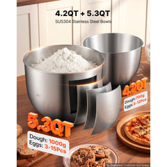 VEVOR 5.3+4.2 Qt Tilt Head Stand Mixer 400W Electric Dough Mixer, 3 Speeds Food Kitchen Mixer with Stainless Steel