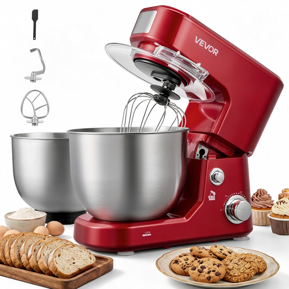 VEVOR 5.3+4.2 Qt Tilt Head Stand Mixer 400W Electric Dough Mixer, 3 Speeds Food Kitchen Mixer with Stainless Steel