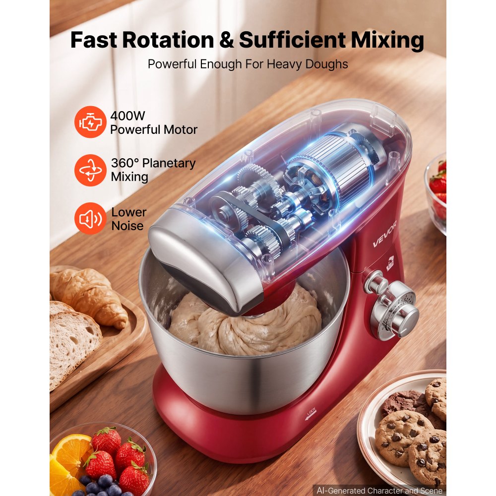 VEVOR 4.2 Qt Tilt Head Stand Mixer 400W Electric Dough Mixer, 6 Speeds Food Kitchen Mixer with Stainless Steel Bowl