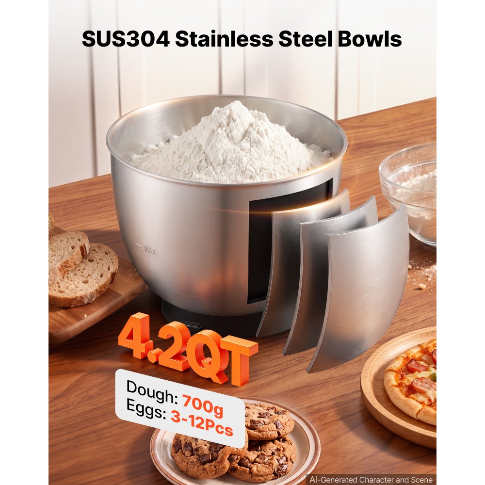 VEVOR 4.2 Qt Tilt Head Stand Mixer 400W Electric Dough Mixer, 6 Speeds Food Kitchen Mixer with Stainless Steel Bowl