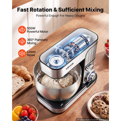 VEVOR 7.4 Qt Tilt Head Stand Mixer 500W Electric Dough Mixer, 6 Speeds with Pulse Food Kitchen Mixer with Stainless
