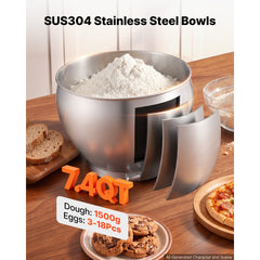 VEVOR 7.4 Qt Tilt Head Stand Mixer 500W Electric Dough Mixer, 6 Speeds with Pulse Food Kitchen Mixer with Stainless
