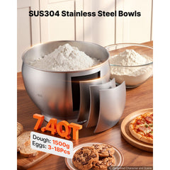VEVOR 7.4 Qt Tilt Head Stand Mixer 500W Electric Dough Mixer, 6 Speeds with Pulse Food Kitchen Mixer with Stainless