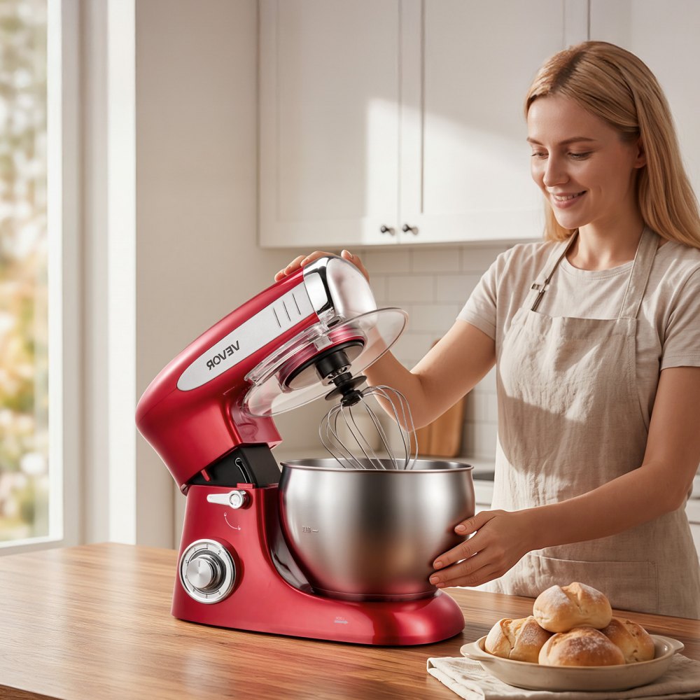 VEVOR 7.4 Qt Tilt Head Stand Mixer 500W Electric Dough Mixer, 6 Speeds with Pulse Food Kitchen Mixer with Stainless