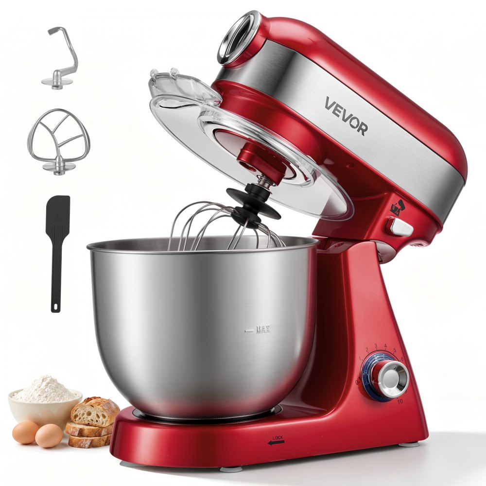 VEVOR 5.3 Qt Tilt Head Stand Mixer 400W Electric Dough Mixer, 10 Speeds Food Kitchen Mixer with Stainless Steel Bowl