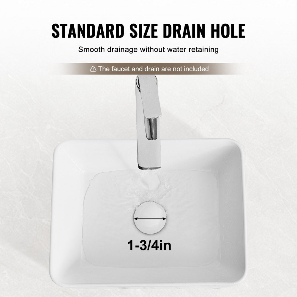 VEVOR Rectangle Vessel Sink, 16" x 12" Bathroom Vessel Sink Countertop, White Ceramic Bathroom Sinks Above Counter