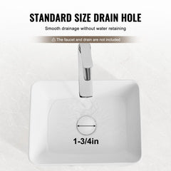 VEVOR Rectangle Vessel Sink, 16" x 12" Bathroom Vessel Sink Countertop, White Ceramic Bathroom Sinks Above Counter