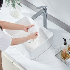VEVOR Rectangle Vessel Sink, 16" x 12" Bathroom Vessel Sink Countertop, White Ceramic Bathroom Sinks Above Counter