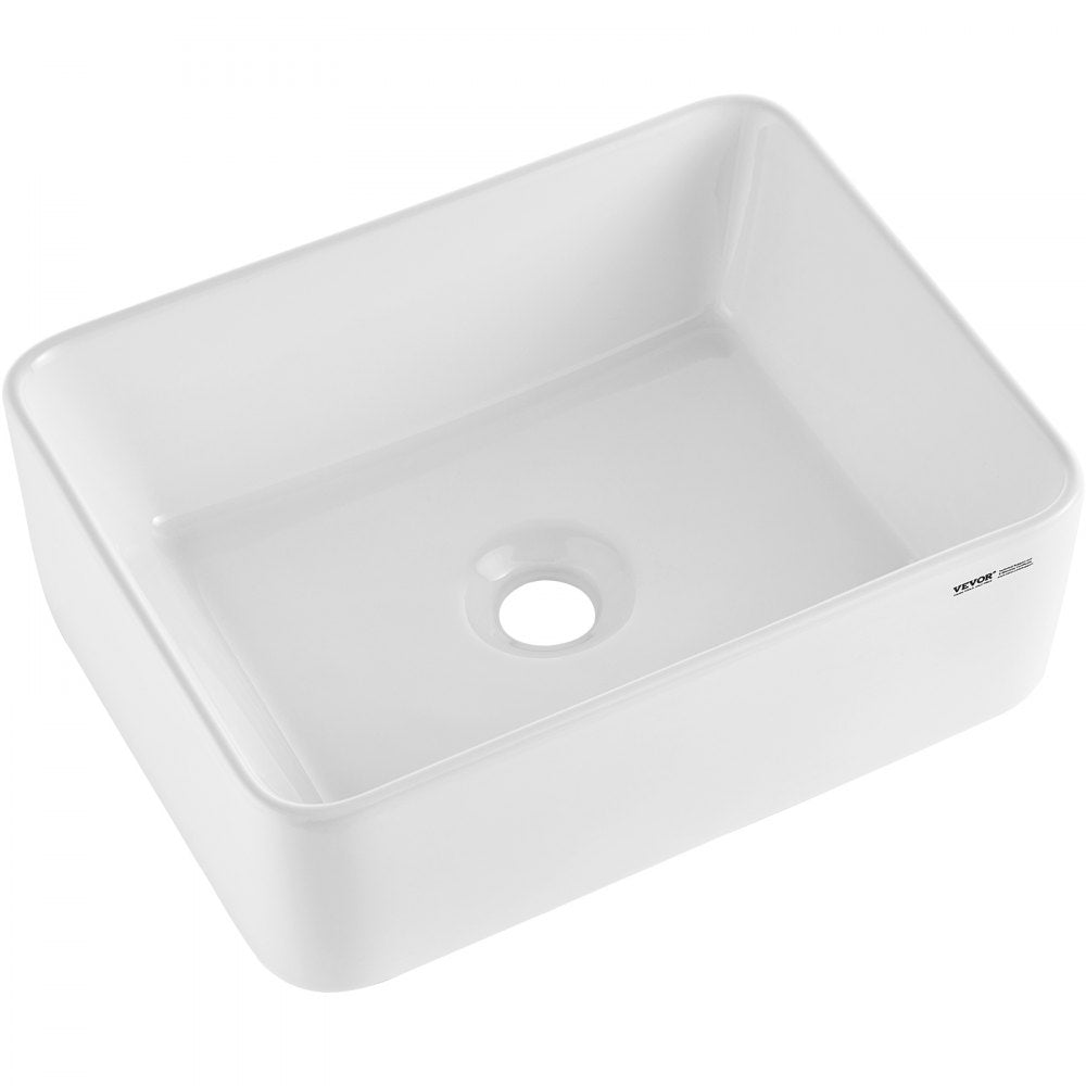 VEVOR Rectangle Vessel Sink, 16" x 12" Bathroom Vessel Sink Countertop, White Ceramic Bathroom Sinks Above Counter