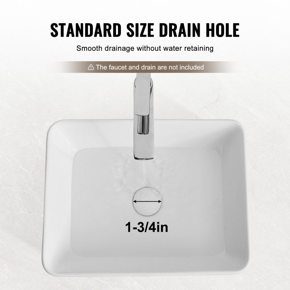 VEVOR Rectangle Vessel Sink, 19" x 14.7" Bathroom Vessel Sink Countertop, White Ceramic Bathroom Sinks Above Counter