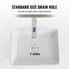 VEVOR Rectangle Vessel Sink, 19" x 14.7" Bathroom Vessel Sink Countertop, White Ceramic Bathroom Sinks Above Counter