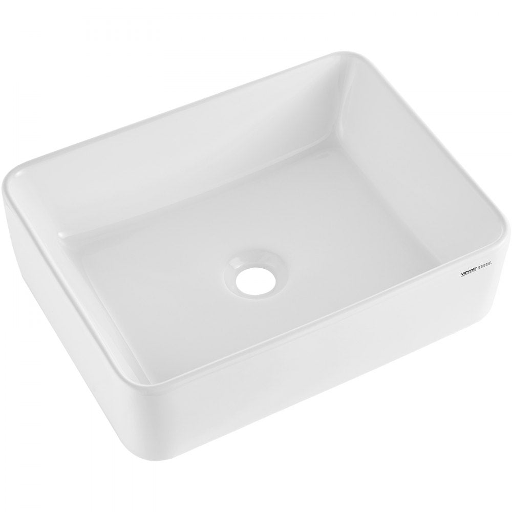 VEVOR Rectangle Vessel Sink, 19" x 14.7" Bathroom Vessel Sink Countertop, White Ceramic Bathroom Sinks Above Counter