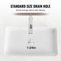 VEVOR Rectangle Vessel Sink, 24" x 13.8" Bathroom Vessel Sink Countertop, White Ceramic Bathroom Sinks Above Counter