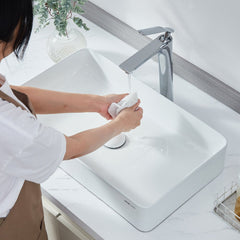 VEVOR Rectangle Vessel Sink, 24" x 13.8" Bathroom Vessel Sink Countertop, White Ceramic Bathroom Sinks Above Counter