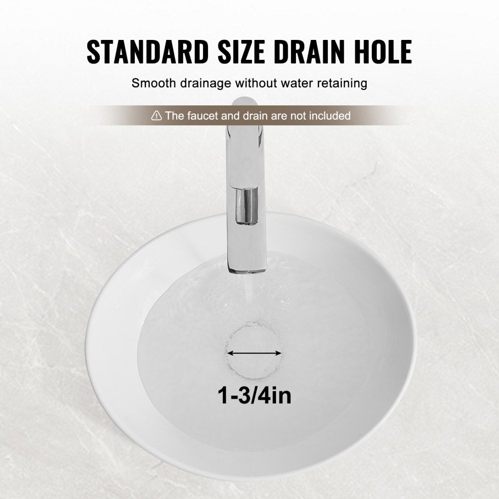 VEVOR Oval Vessel Sink, 16" x 13.4" Bathroom Vessel Sink Bowl Countertop, White Ceramic Bathroom Sinks Above Counter