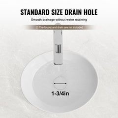 VEVOR Oval Vessel Sink, 16" x 13.4" Bathroom Vessel Sink Bowl Countertop, White Ceramic Bathroom Sinks Above Counter