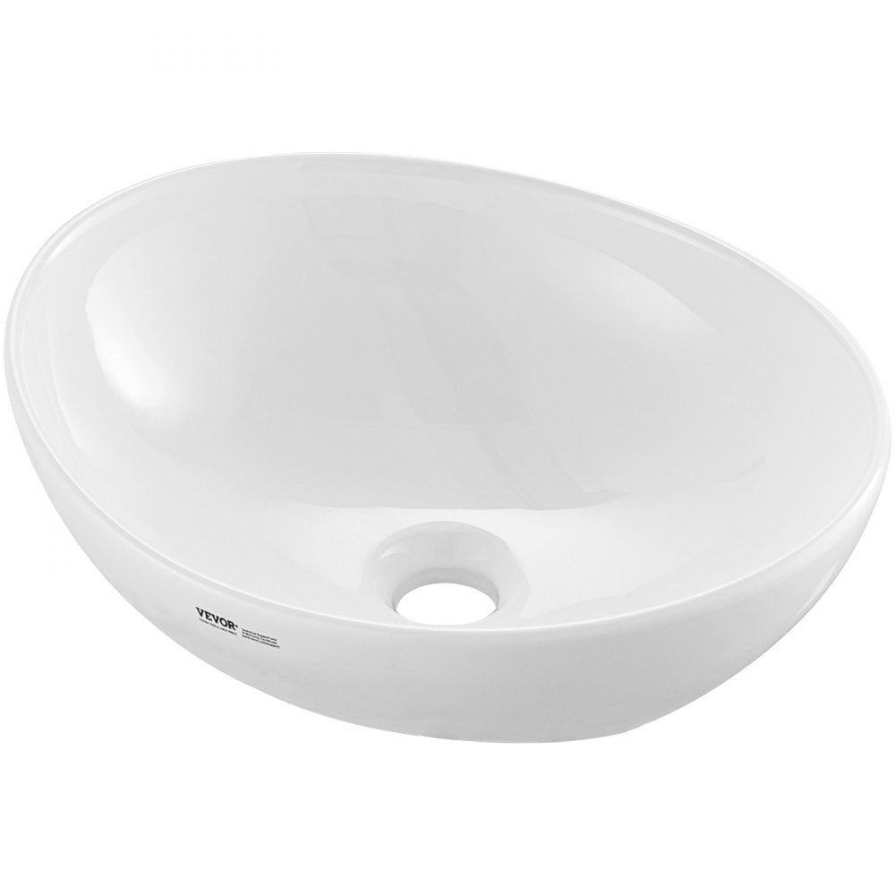 VEVOR Oval Vessel Sink, 16" x 13.4" Bathroom Vessel Sink Bowl Countertop, White Ceramic Bathroom Sinks Above Counter