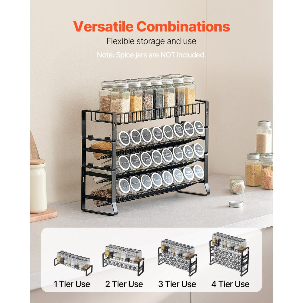 VEVOR Detachable Spice Rack Organizer for Cabinet, 4 Tie Stackable Seasoning Organizer, Spice Jars Kitchen Storage for