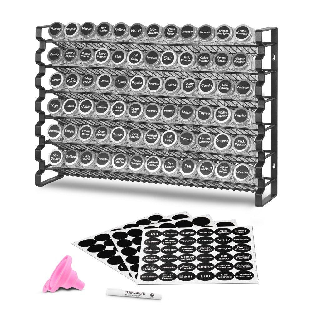VEVOR Spice Rack Organizer for Cabinet, Spice Organizer with 72 Empty Spice Jars, Lids, Spice Labels, and Funnel