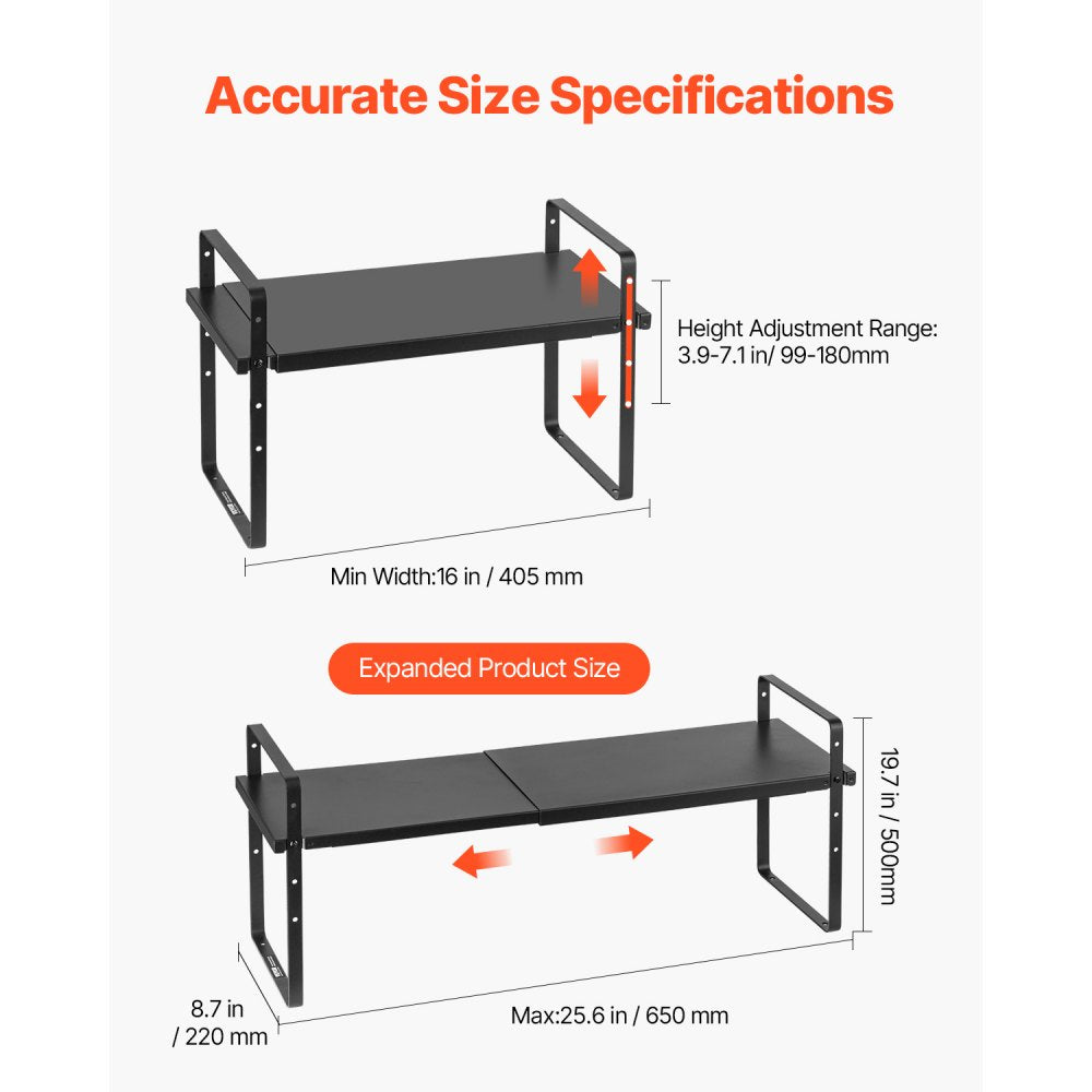 VEVOR Adjustable Kitchen Cabinet Shelf Organizer, Expandable 2 Tier Cabinet Shelf, Stackable Countertop Organizers and