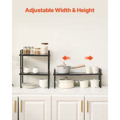 VEVOR Adjustable Kitchen Cabinet Shelf Organizer, Expandable 2 Tier Cabinet Shelf, Stackable Countertop Organizers and