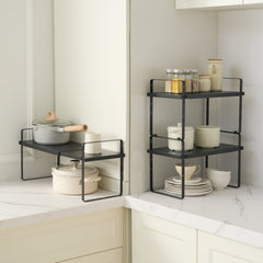 VEVOR Adjustable Kitchen Cabinet Shelf Organizer, Expandable 2 Tier Cabinet Shelf, Stackable Countertop Organizers and