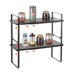 VEVOR Adjustable Kitchen Cabinet Shelf Organizer, Expandable 2 Tier Cabinet Shelf, Stackable Countertop Organizers and