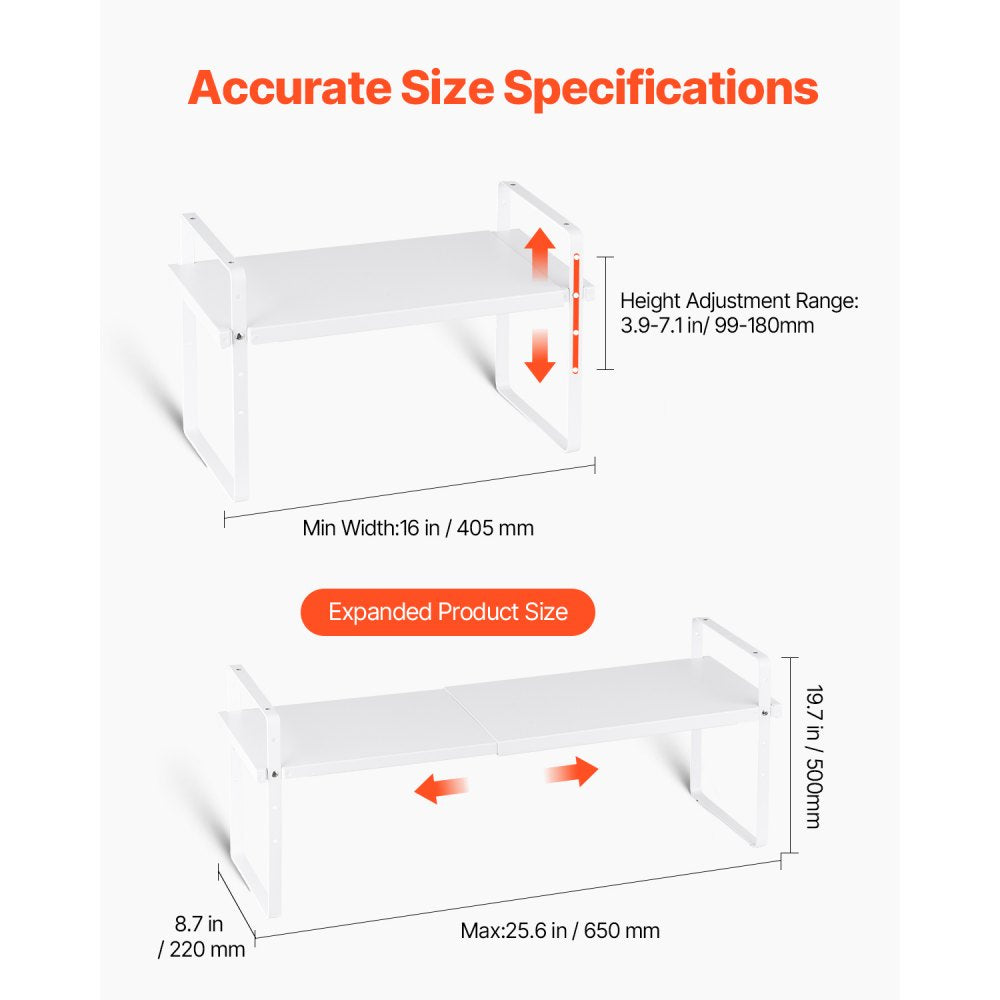 VEVOR Adjustable Kitchen Cabinet Shelf Organizer, Expandable 2 Tier Cabinet Shelf, Stackable Countertop Organizers and