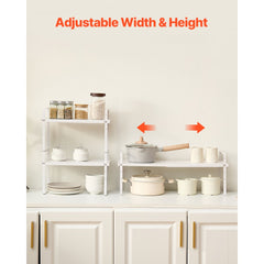 VEVOR Adjustable Kitchen Cabinet Shelf Organizer, Expandable 2 Tier Cabinet Shelf, Stackable Countertop Organizers and